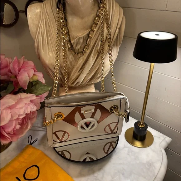 EUC Valentino White and Brown Shoulder Bag with Gold Chain - Picture 9 of 10